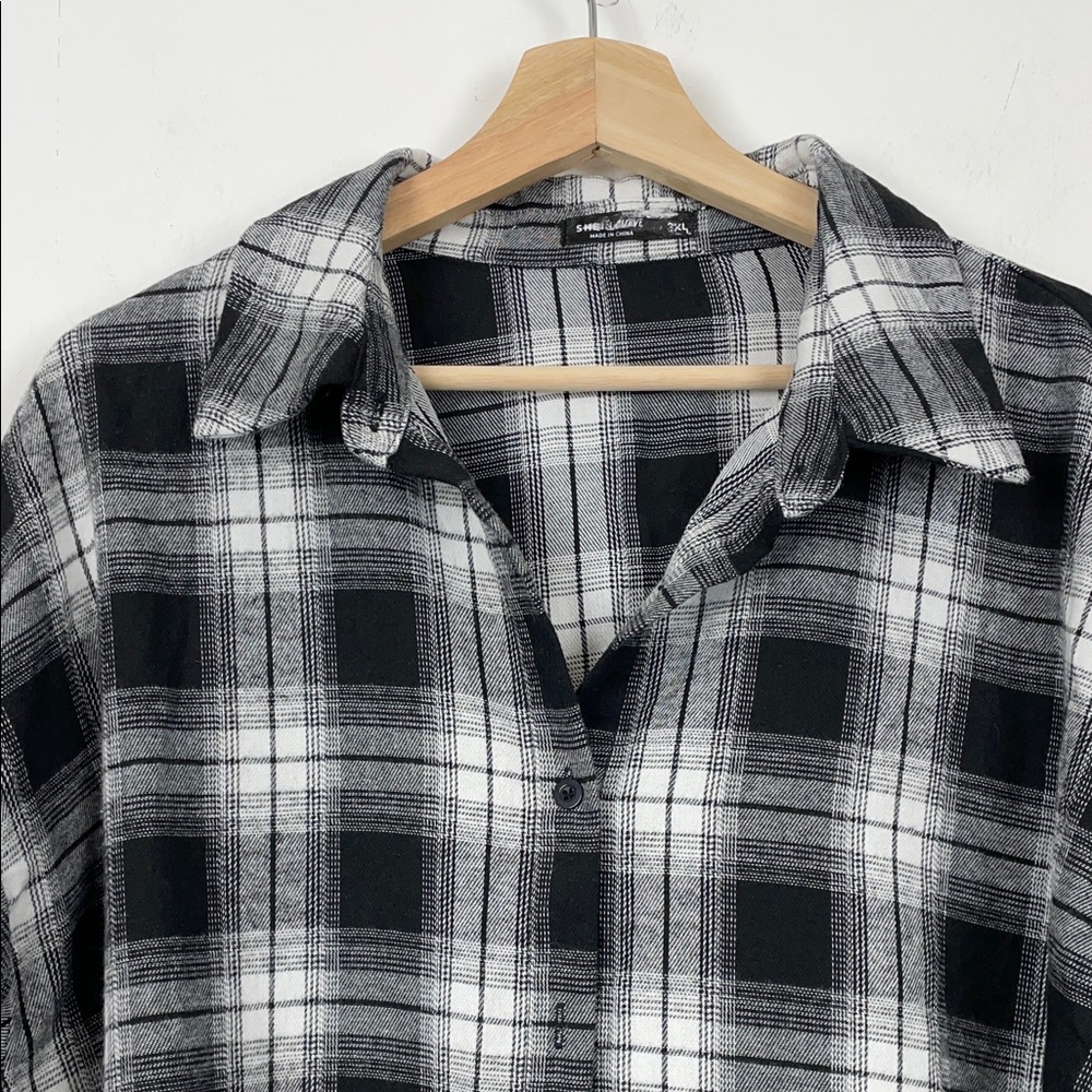 Shein Streetwear Plaid Flannel Oversized Shirt with Positive Flower Graphic 3X - Picture 6 of 8